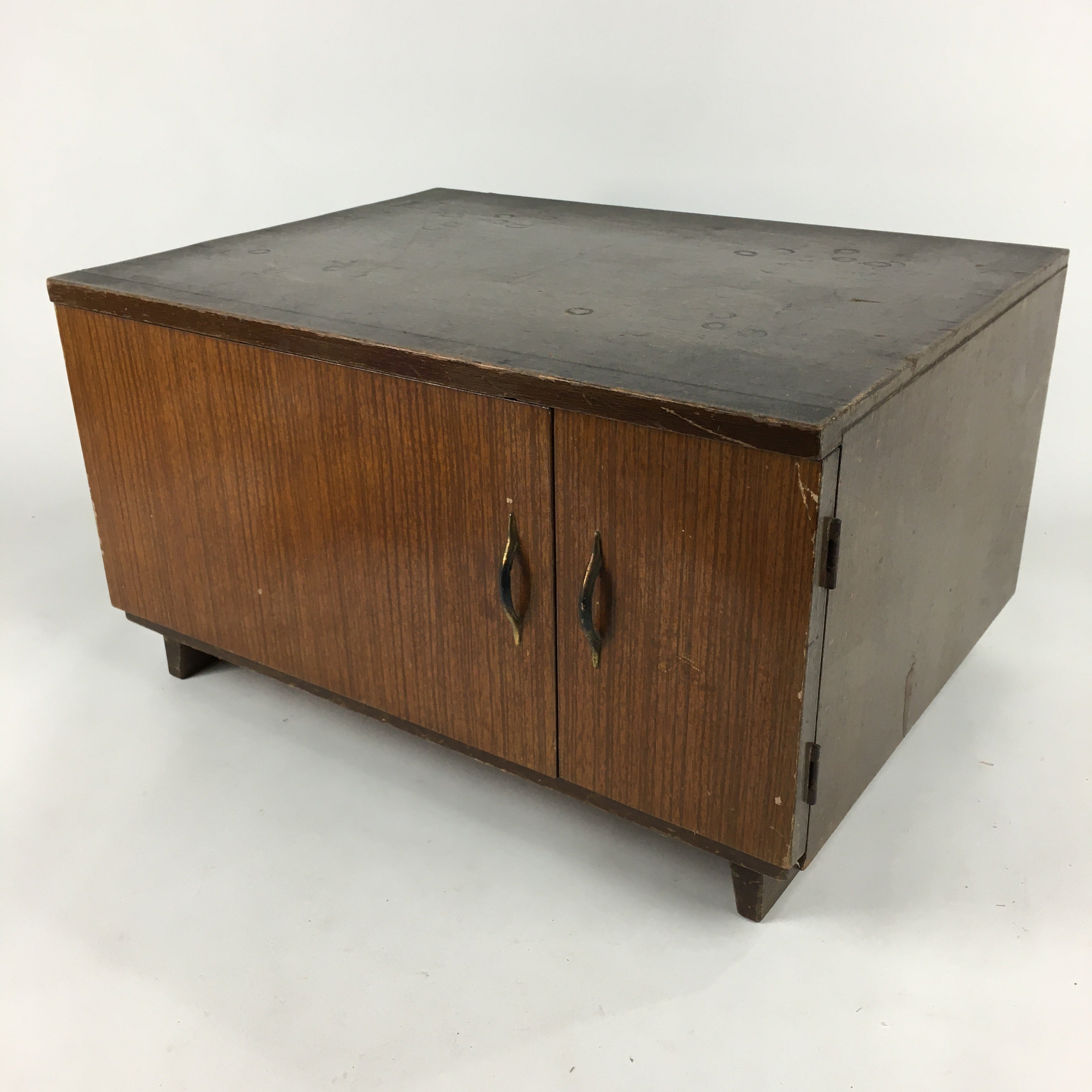 Japanese Wooden Chest Tansu Vtg 2 Panel Door Compartments Document T297