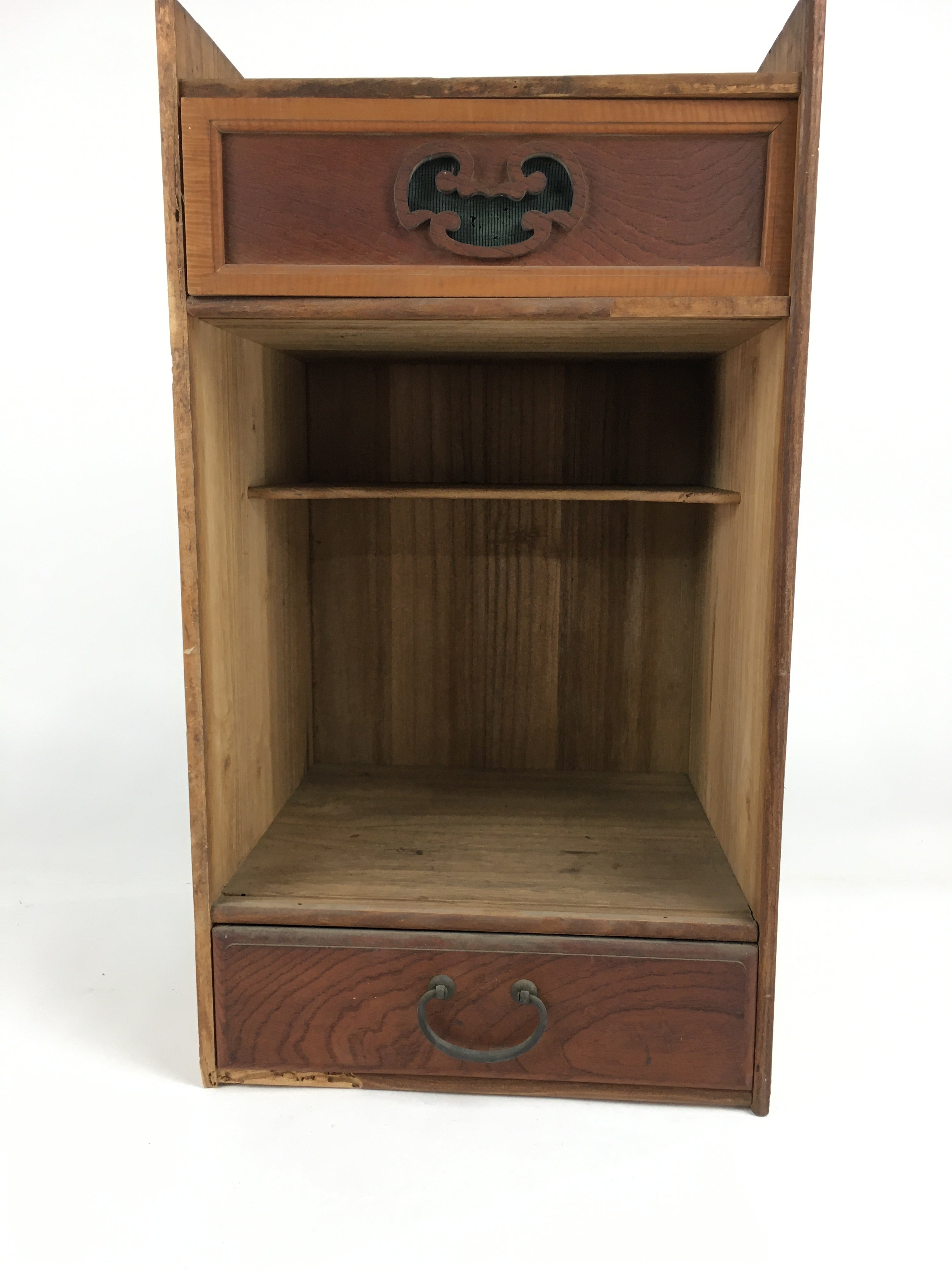 Japanese Wooden Chest Tansu Vtg 2 Panel Door Compartments Drawer T283