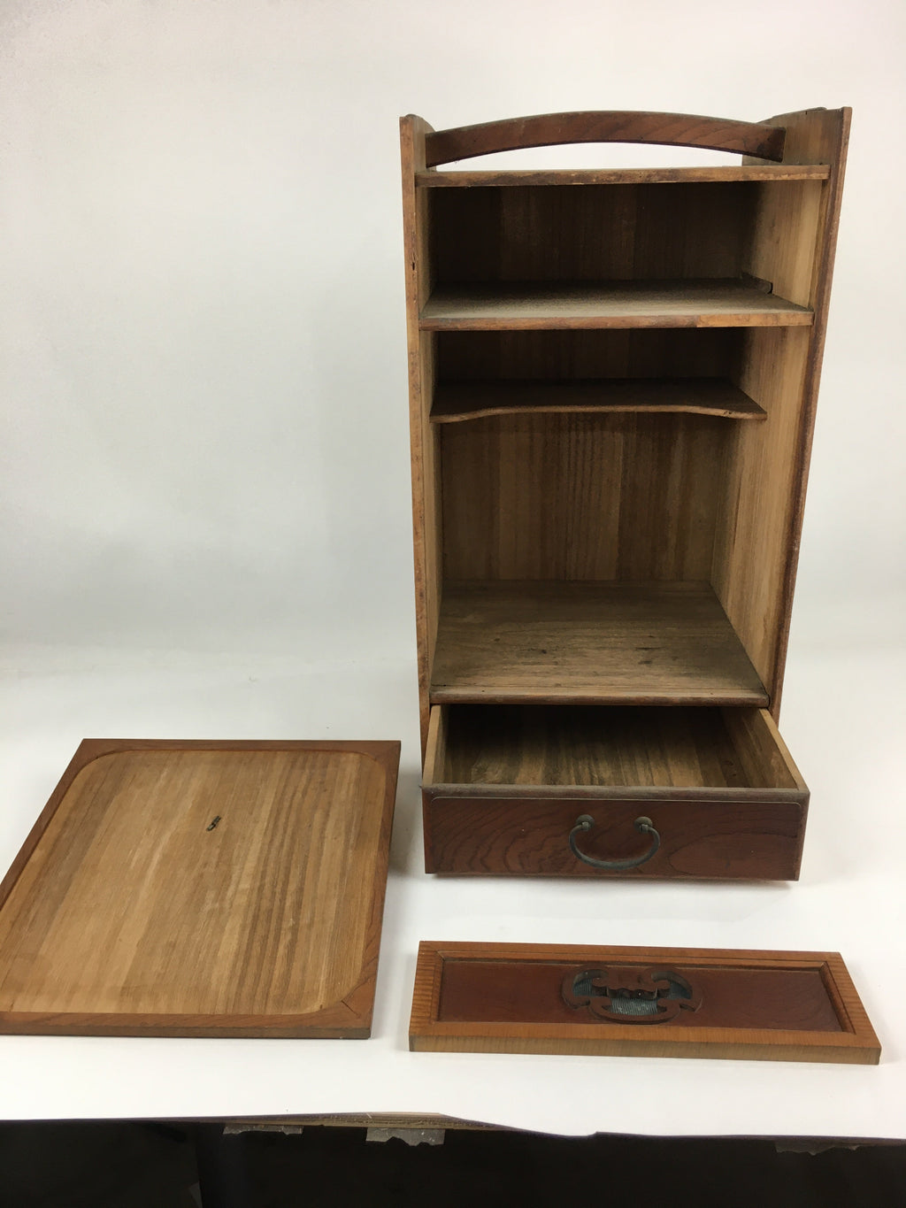 Japanese Wooden Chest Tansu Vtg 2 Panel Door Compartments Drawer T283