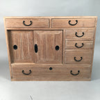 Japanese Wooden Chest Vtg Tansu 6 Drawer Sliding Door Brown T225