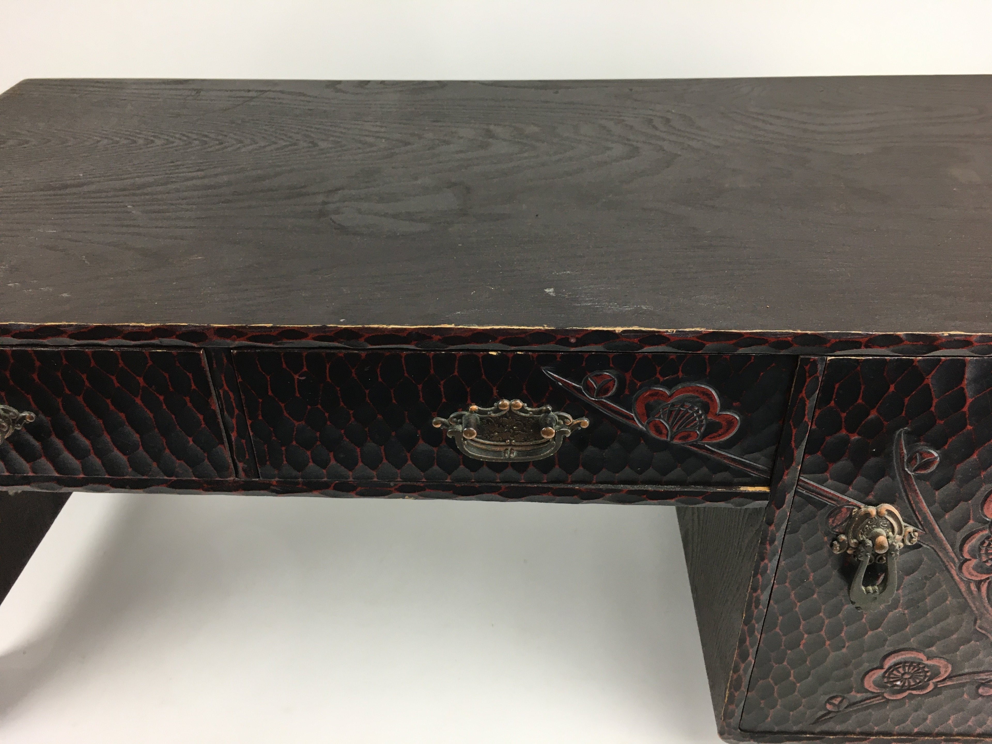 Japanese Wooden Children's Low Desk Kamakura Bori Tansu Style 2 Drawers WT346