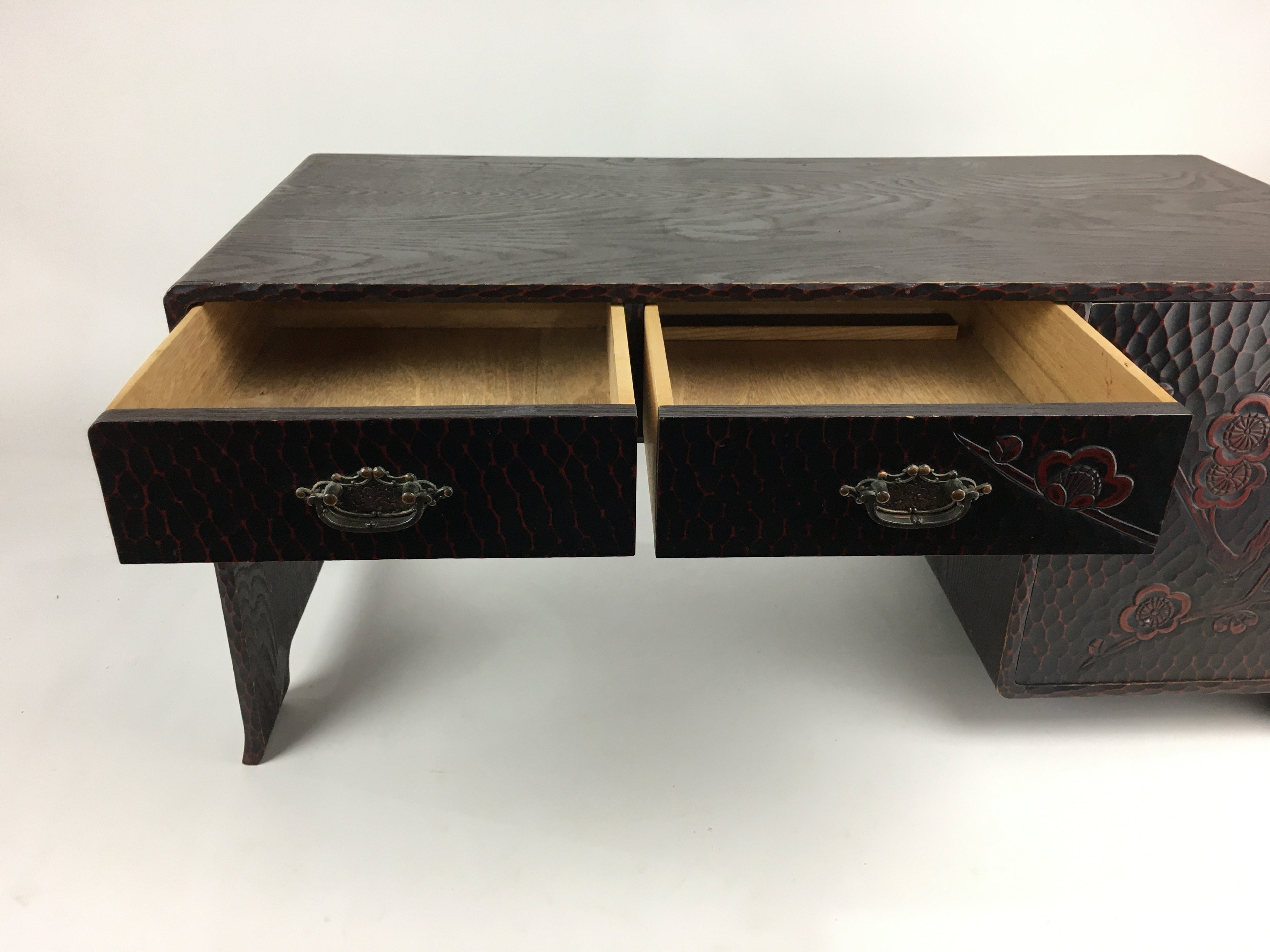 Japanese Wooden Children's Low Desk Kamakura Bori Tansu Style 2 Drawers WT346