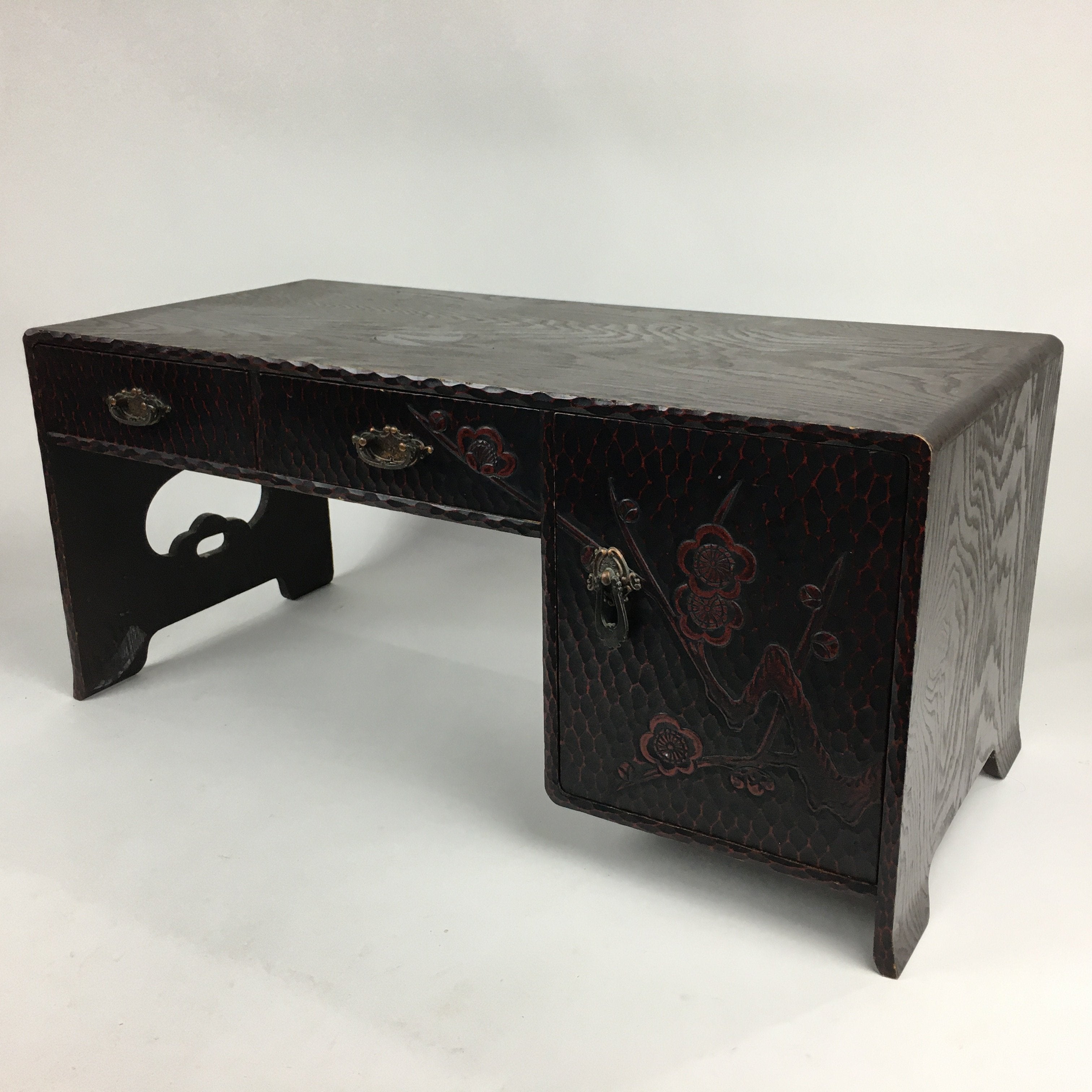 Japanese Wooden Children's Low Desk Kamakura Bori Tansu Style 2 Drawers WT346