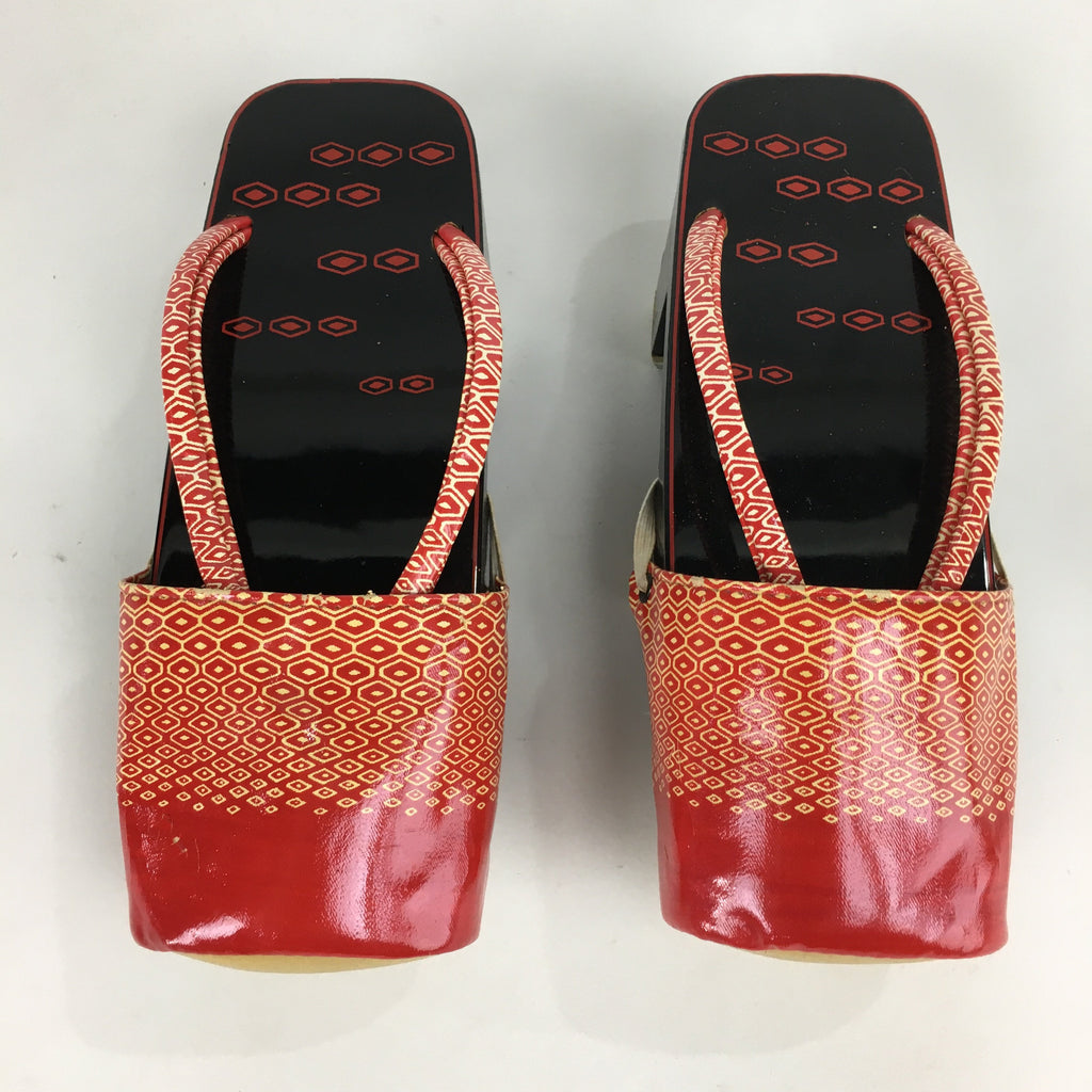 Japanese Wooden Clogs Vtg Lady Lacquered Geta Sandals Kimono Black Red JK203