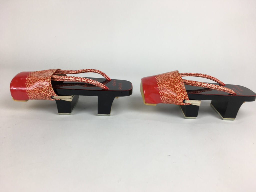 Japanese Wooden Clogs Vtg Lady Lacquered Geta Sandals Kimono Black Red JK203