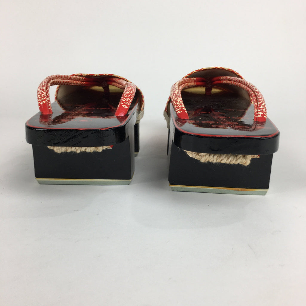 Japanese Wooden Clogs Vtg Lady Lacquered Geta Sandals Kimono Black Red JK203