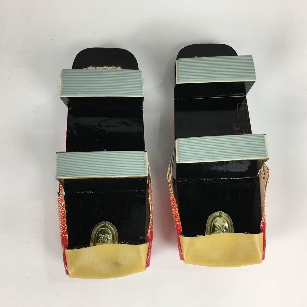 Japanese Wooden Clogs Vtg Lady Lacquered Geta Sandals Kimono Black Red JK203