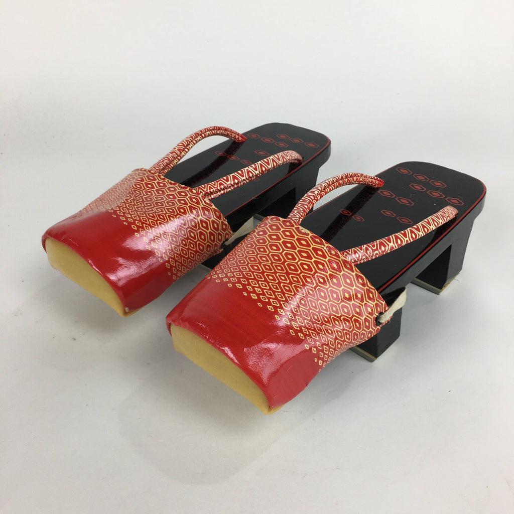 Japanese Wooden Clogs Vtg Lady Lacquered Geta Sandals Kimono Black Red JK203