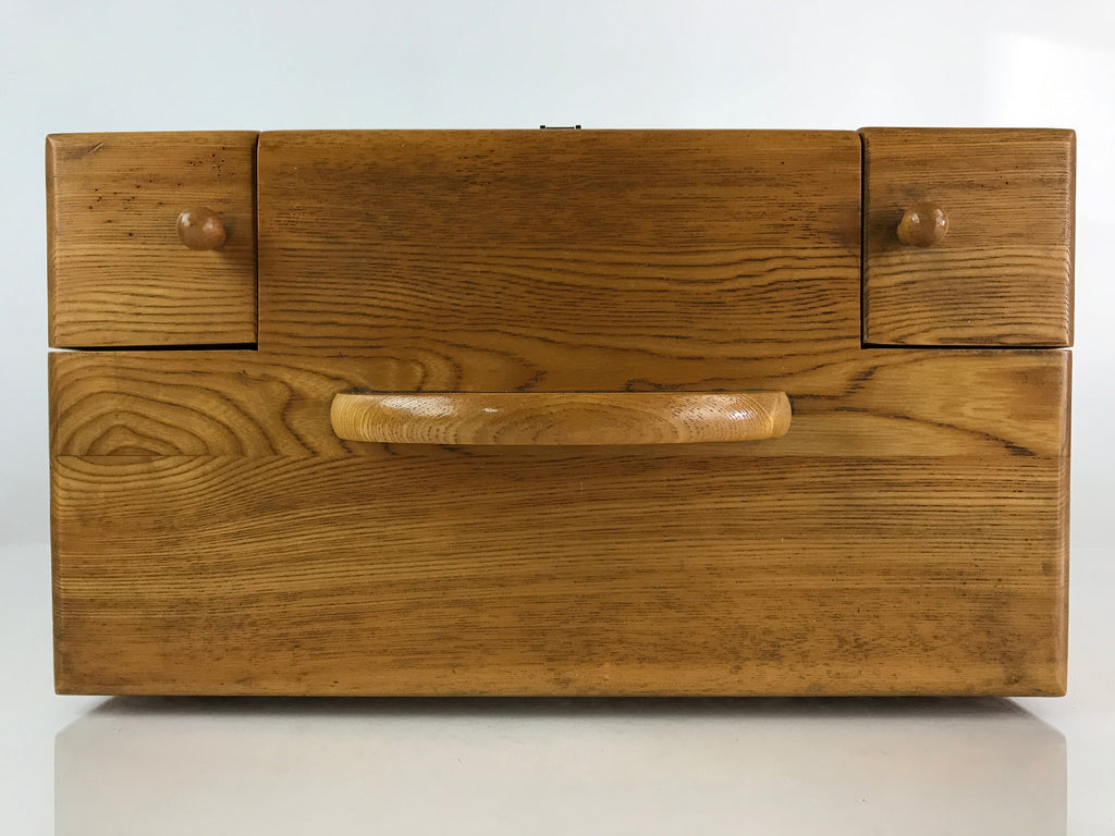 Japanese Wooden Compact Sewing Box Vtg Haribako Chest Tansu T317