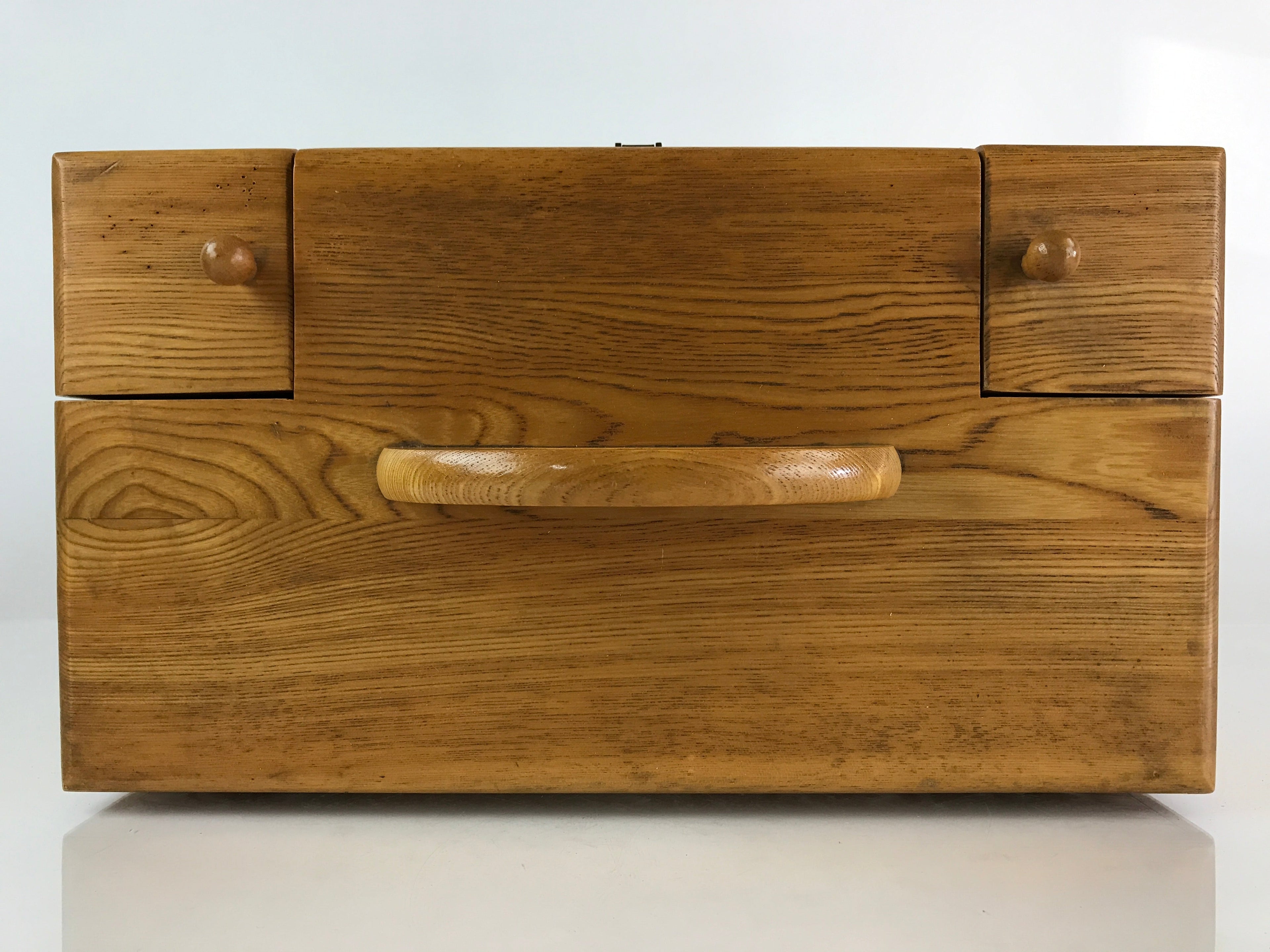 Japanese Wooden Compact Sewing Box Vtg Haribako Chest Tansu T317