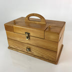 Japanese Wooden Compact Sewing Box Vtg Haribako Chest Tansu T317