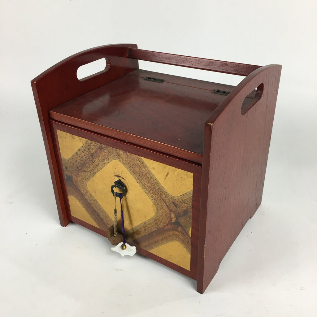 Japanese Wooden Cosmetic Box Vtg Mirror One Drawer Keshobako T263