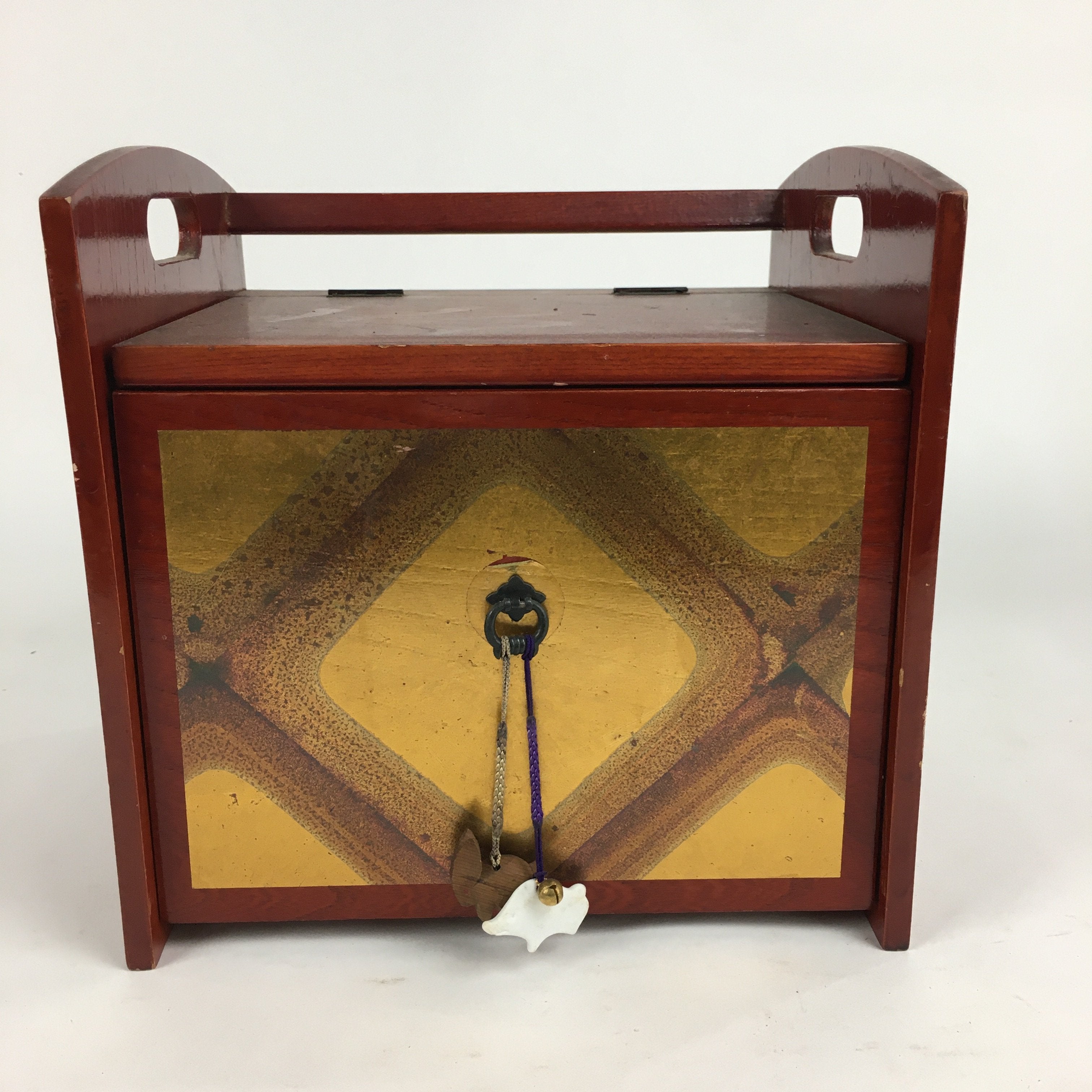 Japanese Wooden Cosmetic Box Vtg Mirror One Drawer Keshobako T263