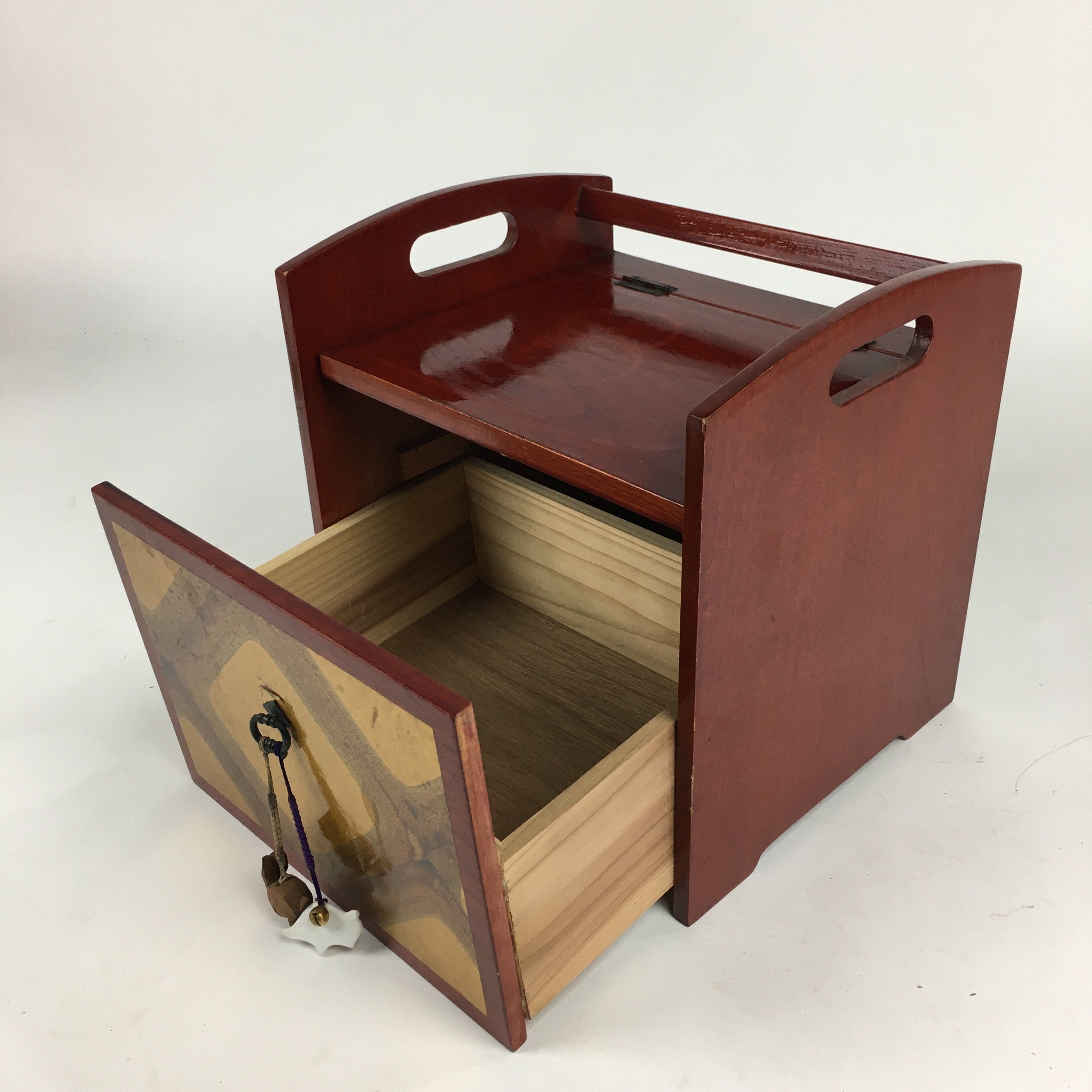 Japanese Wooden Cosmetic Box Vtg Mirror One Drawer Keshobako T263