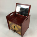 Japanese Wooden Cosmetic Box Vtg Mirror One Drawer Keshobako T263