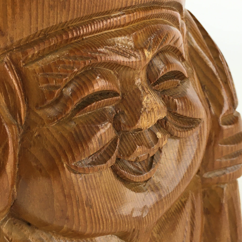 Japanese Wooden Daikokuten Statue Vtg Wood Carving 7 Lucky Gods Brown BD817
