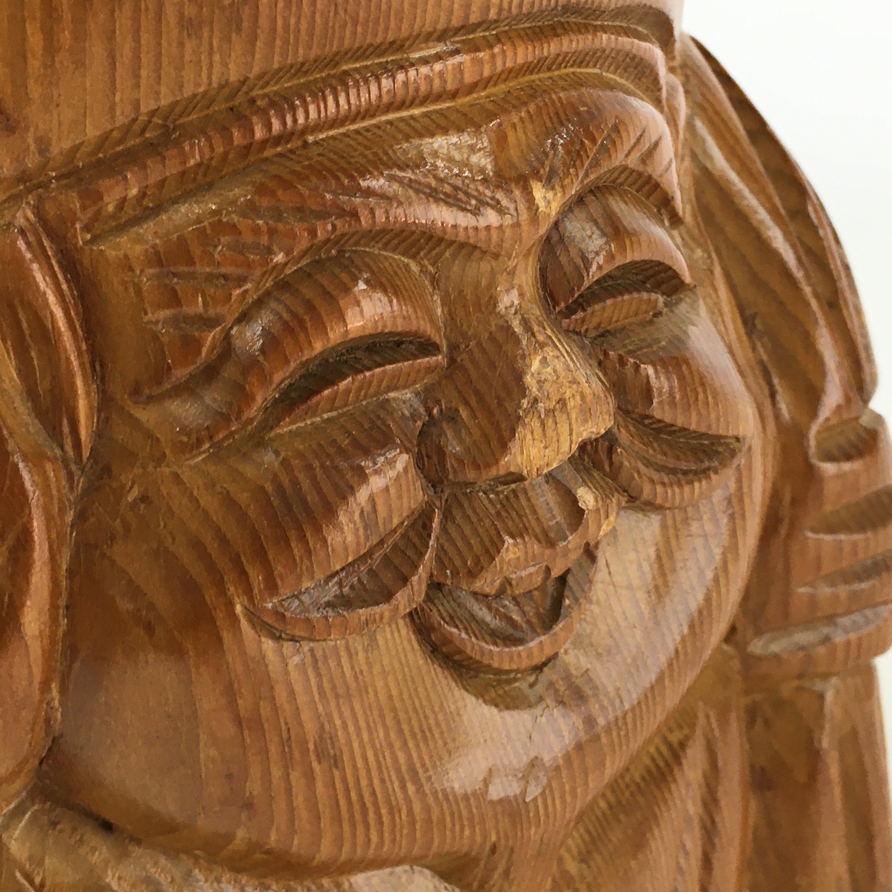 Japanese Wooden Daikokuten Statue Vtg Wood Carving 7 Lucky Gods Brown BD817