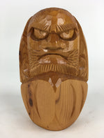 Japanese Wooden Dharma Statue Vtg Wood Carving Daruma Brown BD813