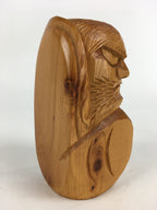 Japanese Wooden Dharma Statue Vtg Wood Carving Daruma Brown BD813