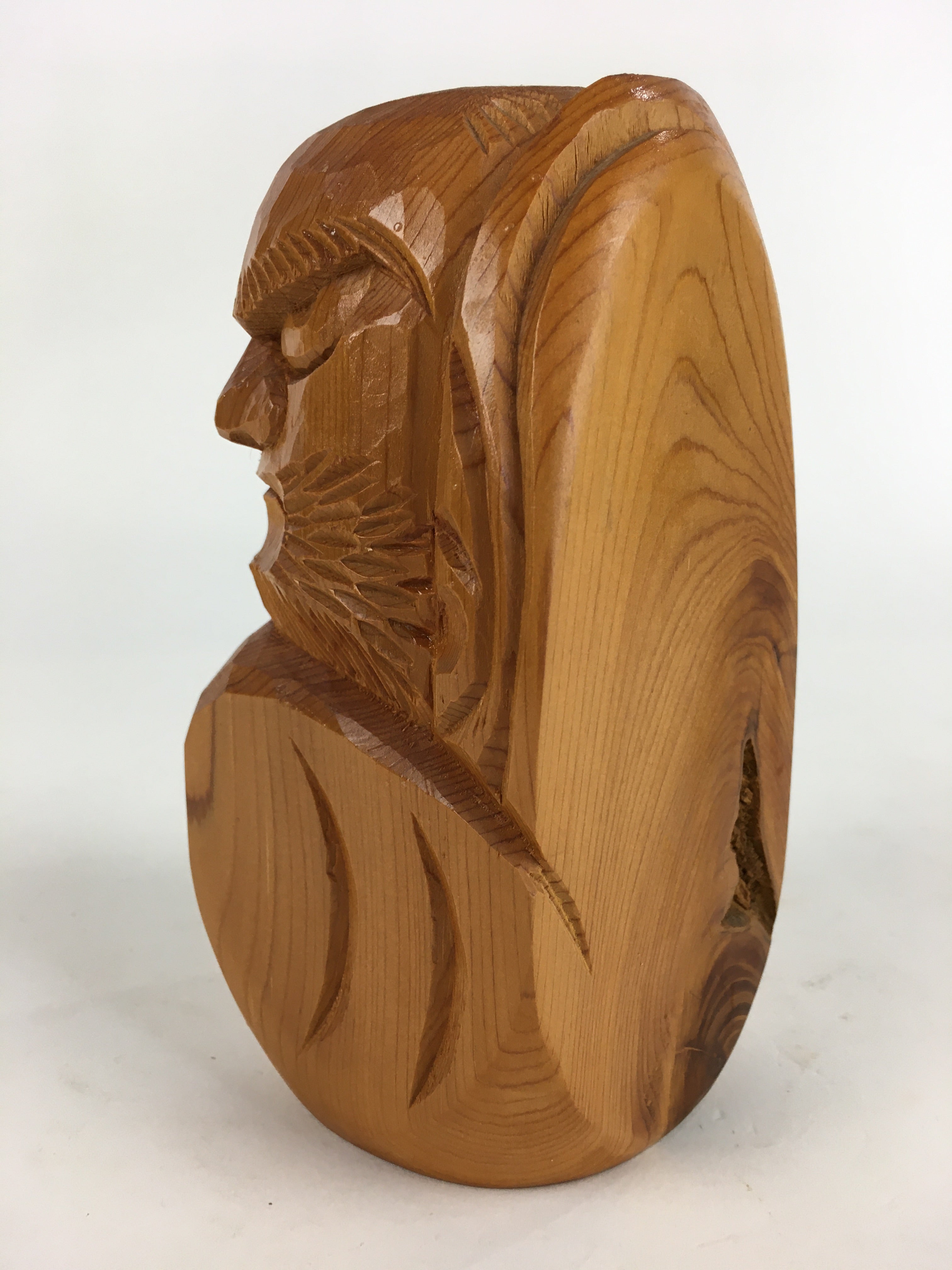Japanese Wooden Dharma Statue Vtg Wood Carving Daruma Brown BD813