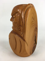 Japanese Wooden Dharma Statue Vtg Wood Carving Daruma Brown BD813