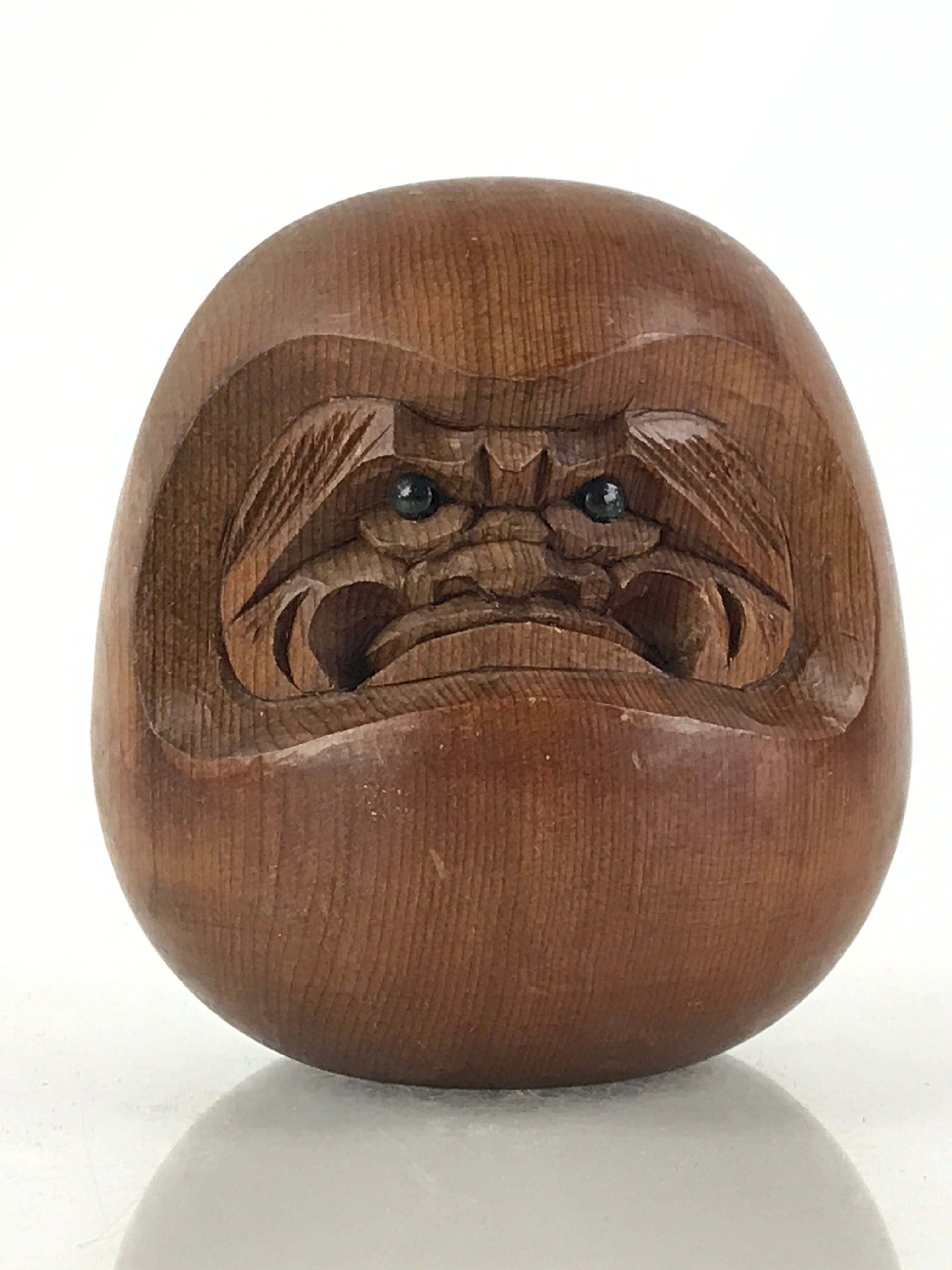 Japanese Wooden Dharma Statue Vtg Wood Carving Round Daruma Brown BD845