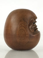 Japanese Wooden Dharma Statue Vtg Wood Carving Round Daruma Brown BD845