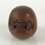 Japanese Wooden Dharma Statue Vtg Wood Carving Round Daruma Brown BD845