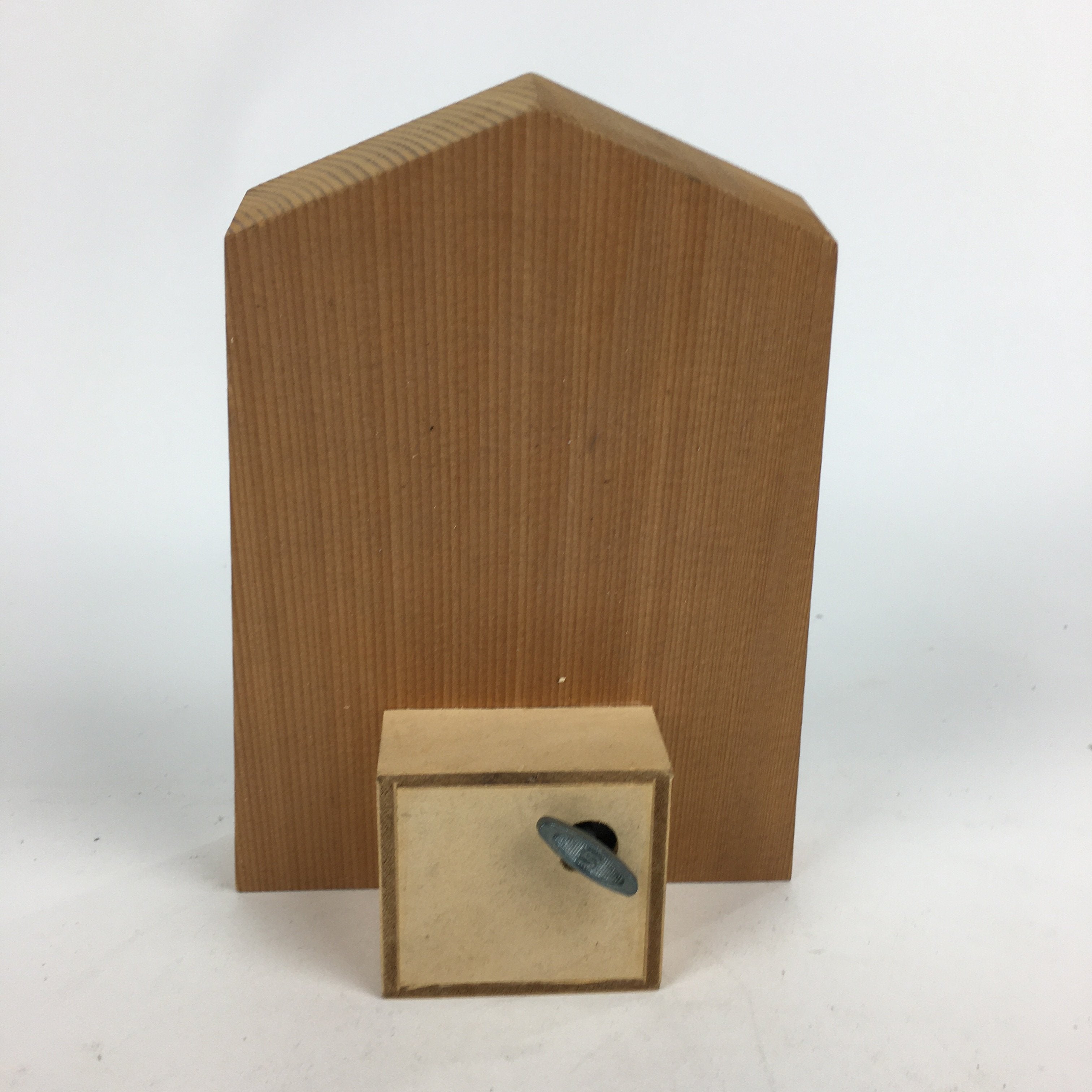 Japanese Wooden Display Name Board Music Box Vtg Shogi Piece Shape Brown BD732