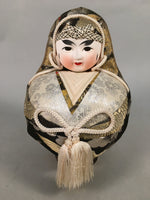 Japanese Wooden Doll Vtg Hime-Daruma Statue Kimono Traditional Craft BD576