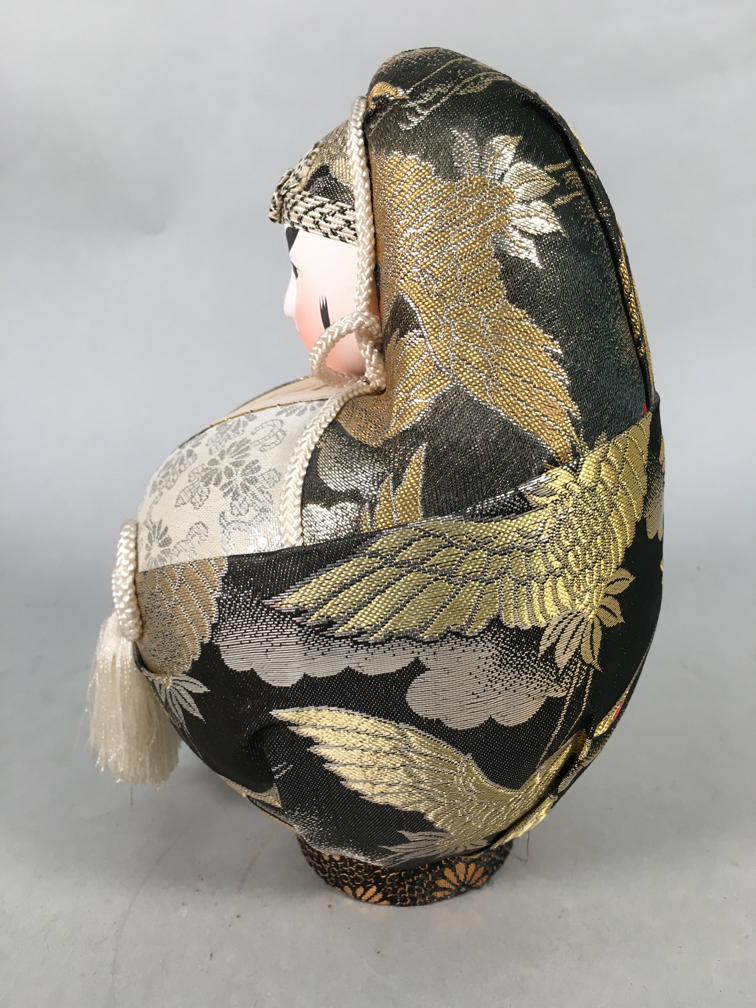 Japanese Wooden Doll Vtg Hime-Daruma Statue Kimono Traditional Craft BD576
