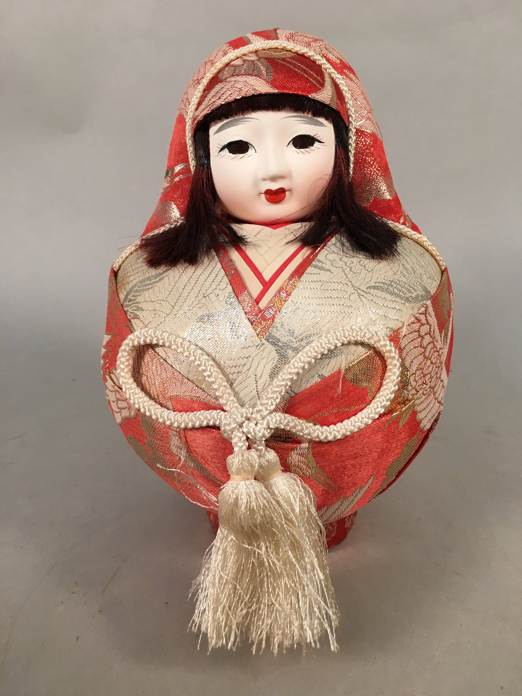 Japanese Wooden Doll Vtg Hime-Daruma Statue Kimono Traditional Craft BD577