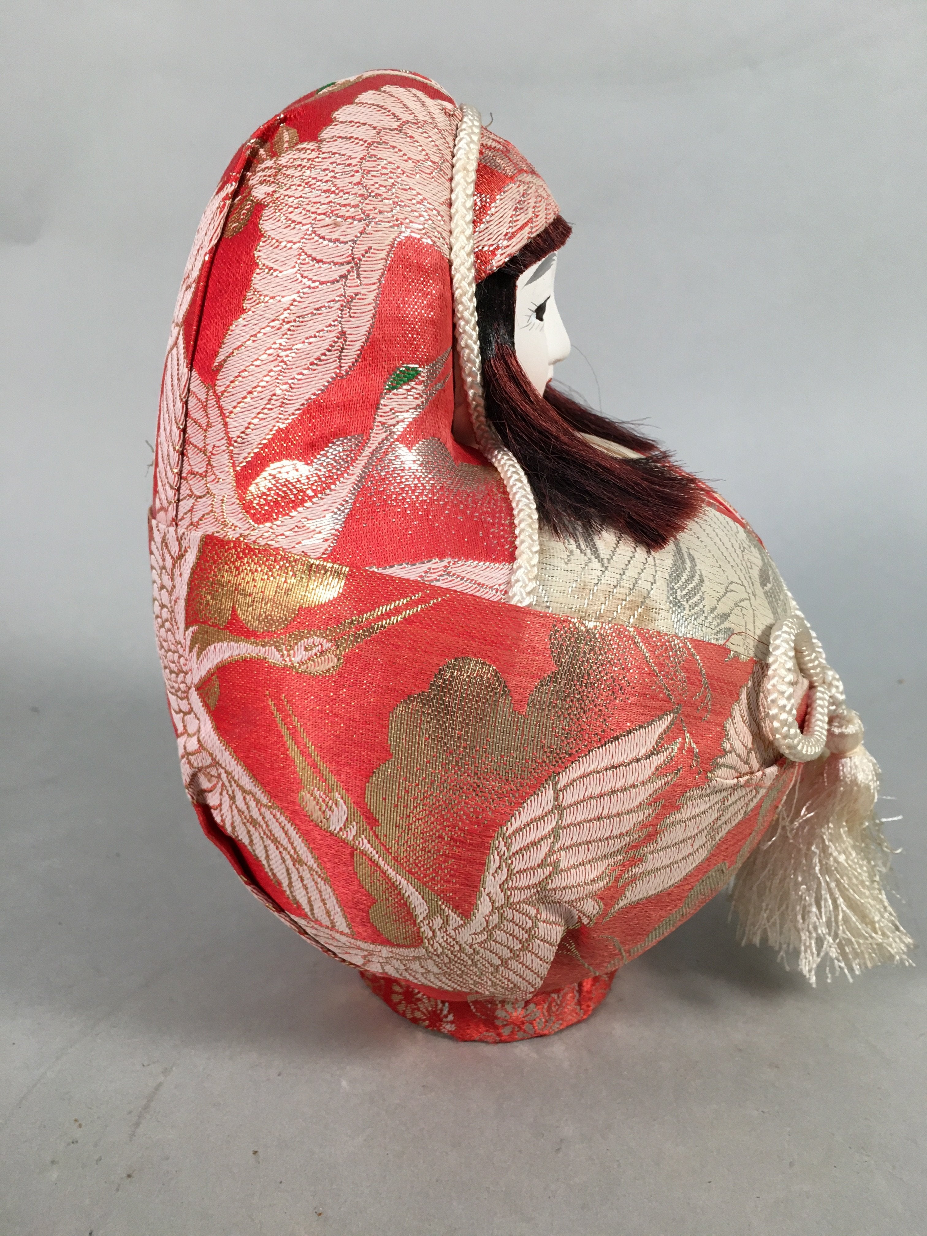 Japanese Wooden Doll Vtg Hime-Daruma Statue Kimono Traditional Craft BD577