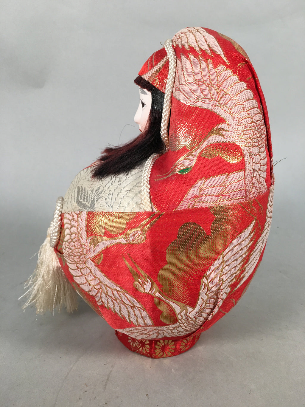 Japanese Wooden Doll Vtg Hime-Daruma Statue Kimono Traditional Craft BD577