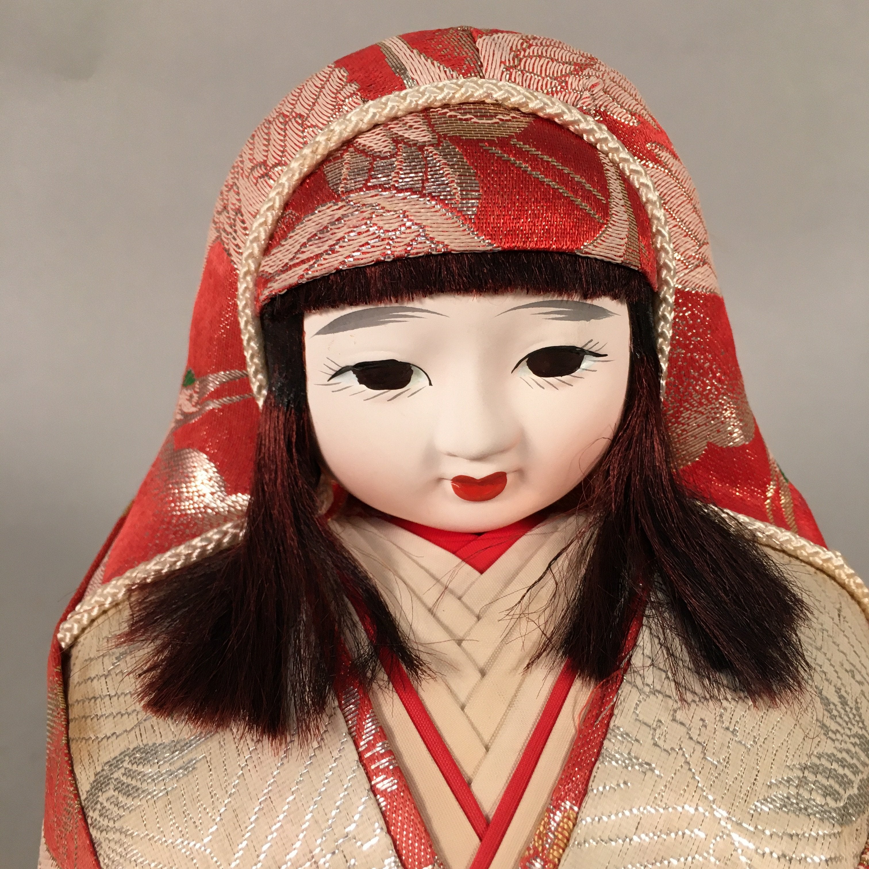 Japanese Wooden Doll Vtg Hime-Daruma Statue Kimono Traditional Craft BD577