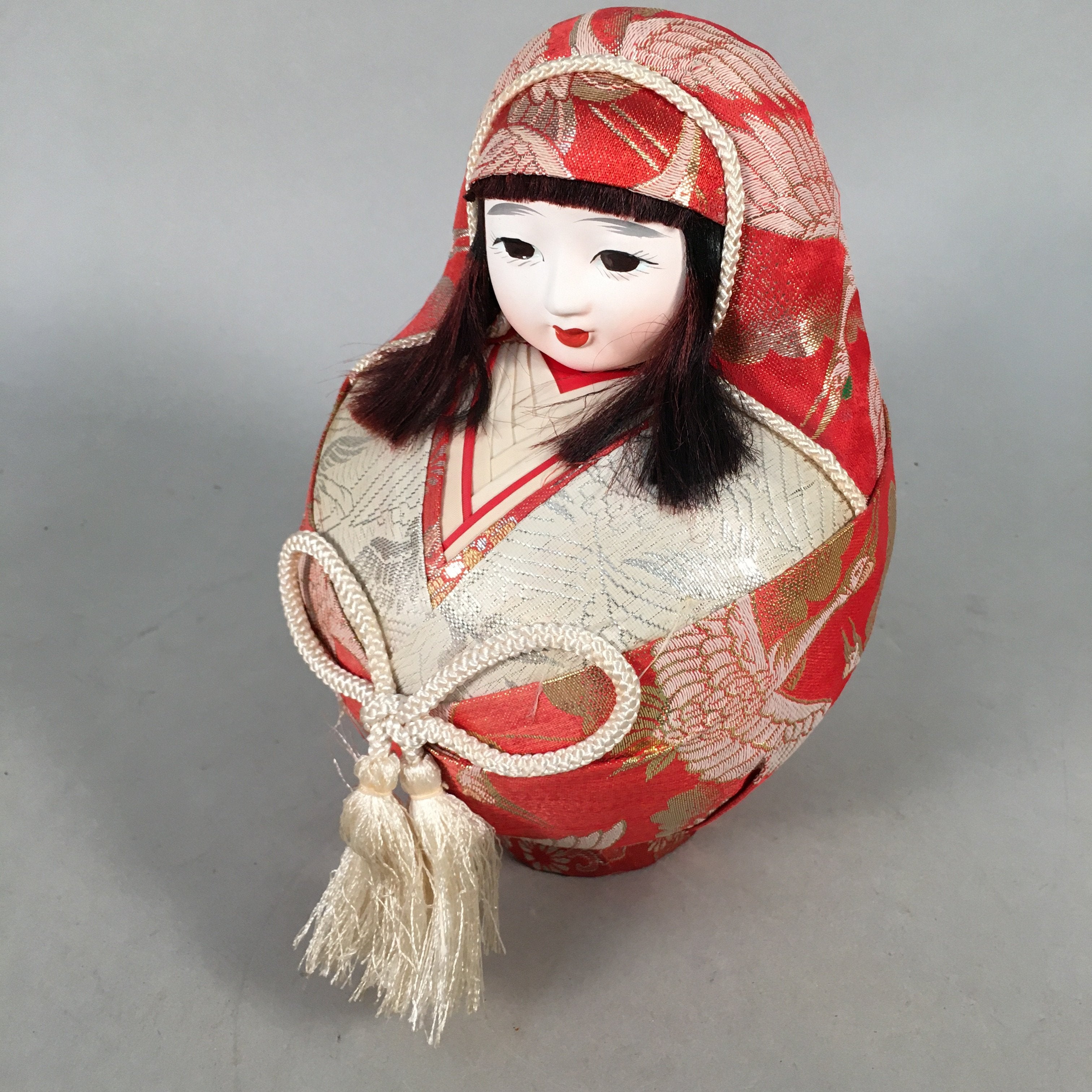 Japanese Wooden Doll Vtg Hime-Daruma Statue Kimono Traditional Craft BD577