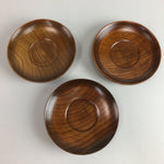Japanese Wooden Drink Coaster Saucer Vtg Chataku 3pc Natural Grain Brown LW994