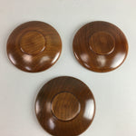 Japanese Wooden Drink Coaster Saucer Vtg Chataku 3pc Natural Grain Brown LW994