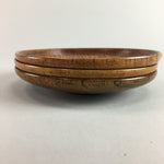 Japanese Wooden Drink Coaster Saucer Vtg Chataku 3pc Natural Grain Brown LW994