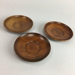 Japanese Wooden Drink Coaster Saucer Vtg Chataku 3pc Natural Grain Brown LW994