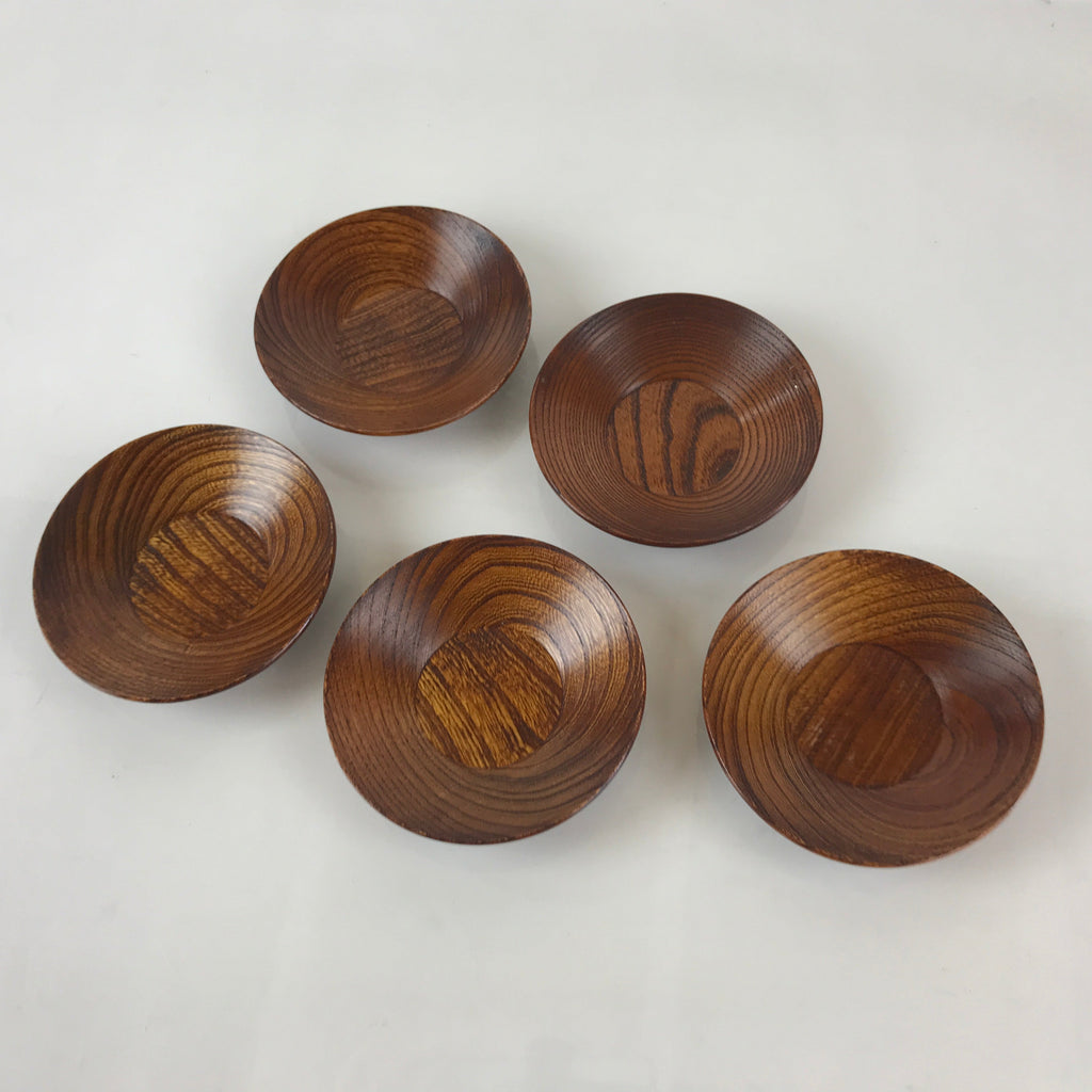 Japanese Wooden Drink Saucer 5pc Set Vtg Chataku Coaster Brown UR822