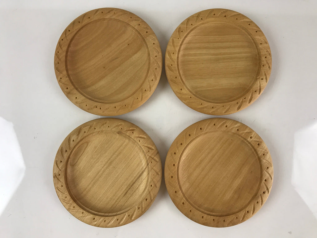 Japanese Wooden Drink Saucer 5pc Set Vtg Chataku Coaster Natural Color UR823