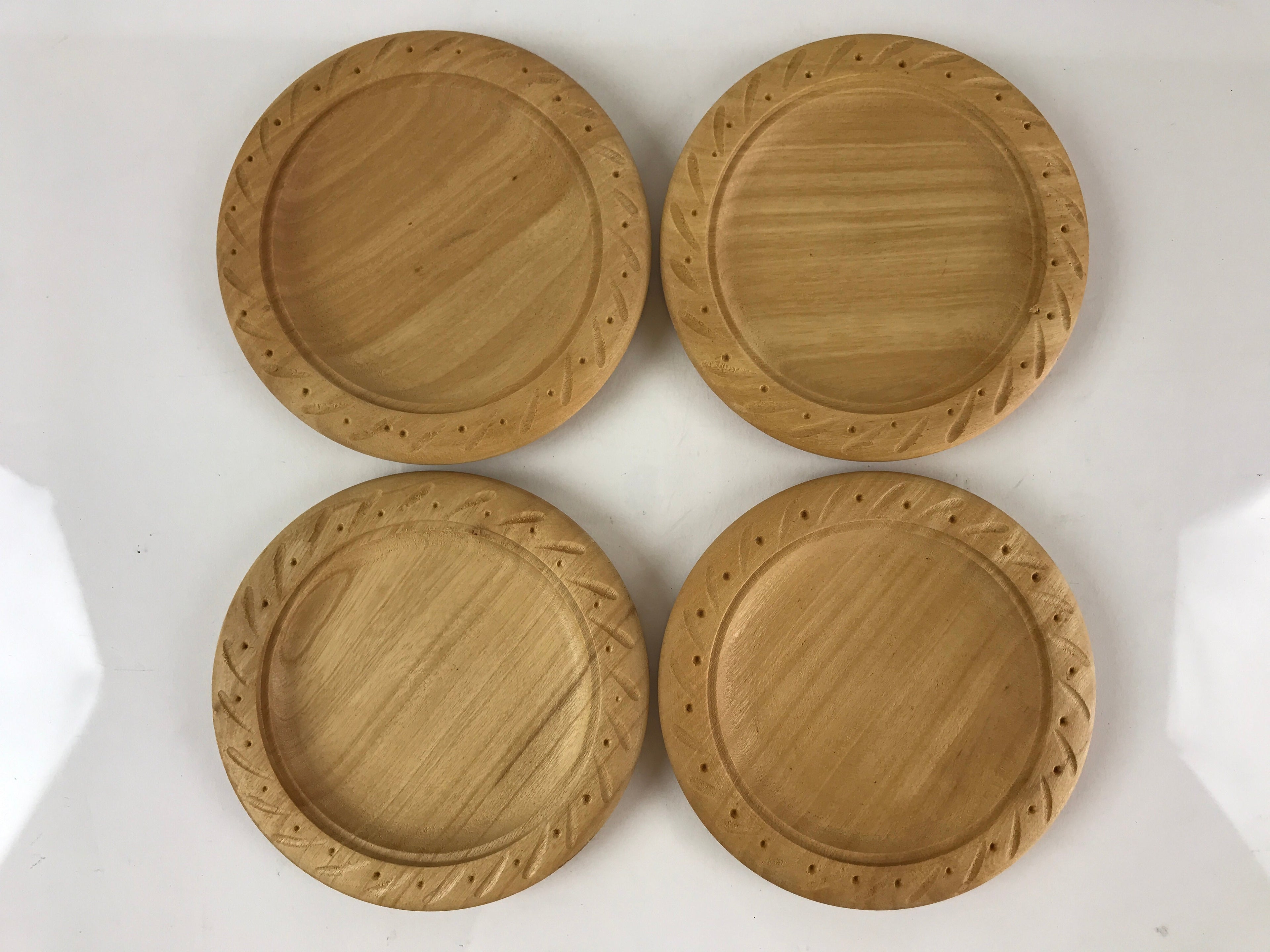 Japanese Wooden Drink Saucer 5pc Set Vtg Chataku Coaster Natural Color UR823