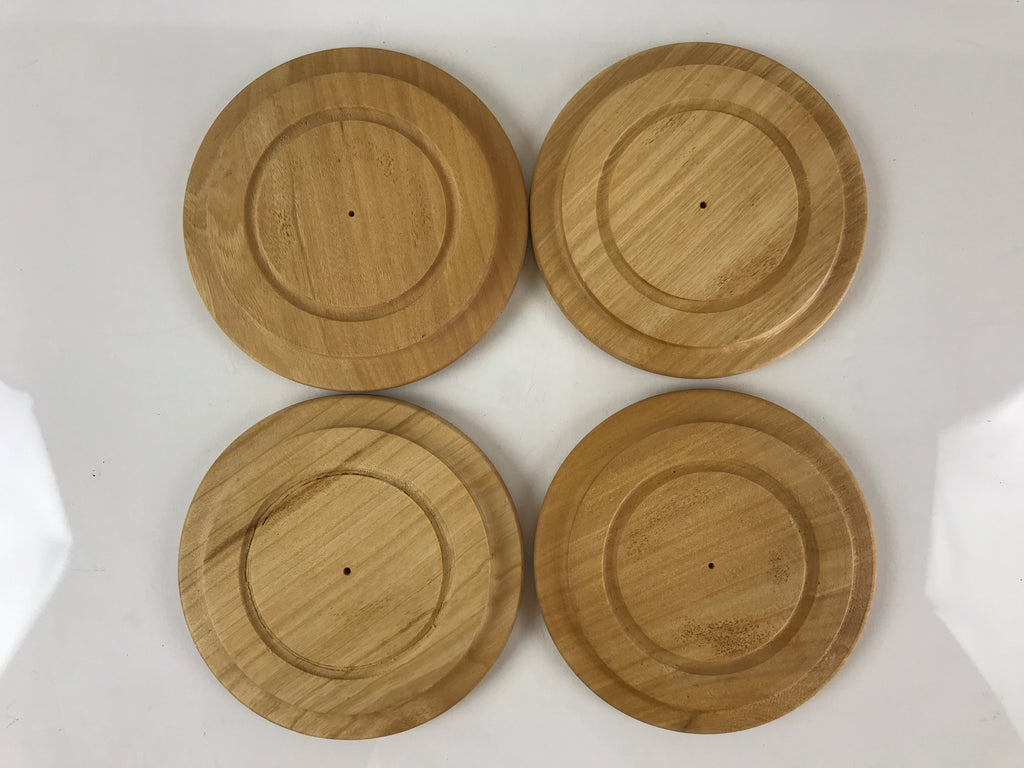 Japanese Wooden Drink Saucer 5pc Set Vtg Chataku Coaster Natural Color UR823