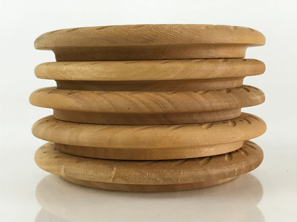 Japanese Wooden Drink Saucer 5pc Set Vtg Chataku Coaster Natural Color UR823
