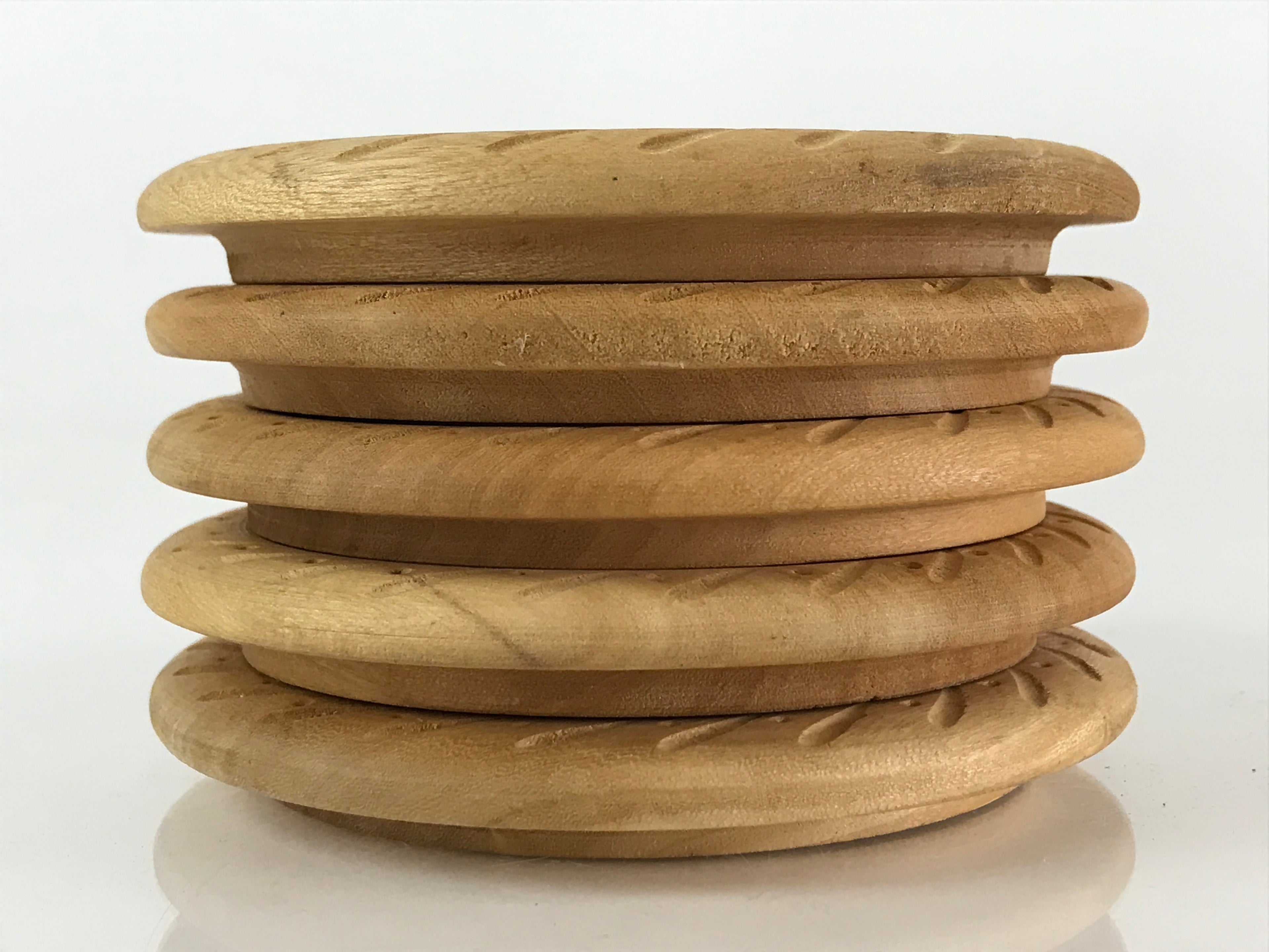 Japanese Wooden Drink Saucer 5pc Set Vtg Chataku Coaster Natural Color UR823