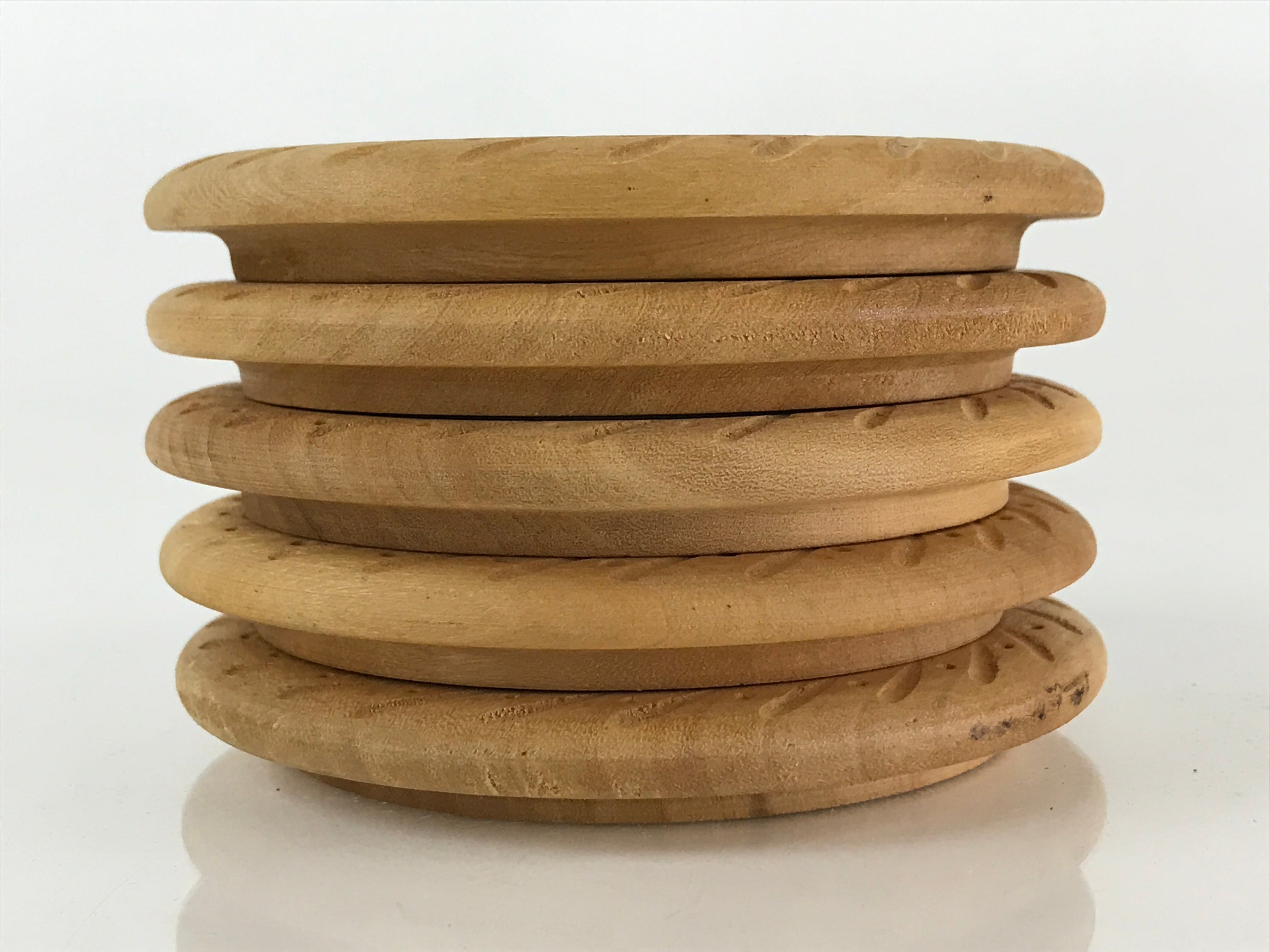 Japanese Wooden Drink Saucer 5pc Set Vtg Chataku Coaster Natural Color UR823