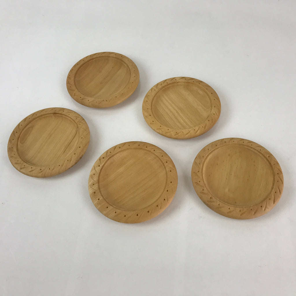 Japanese Wooden Drink Saucer 5pc Set Vtg Chataku Coaster Natural Color UR823