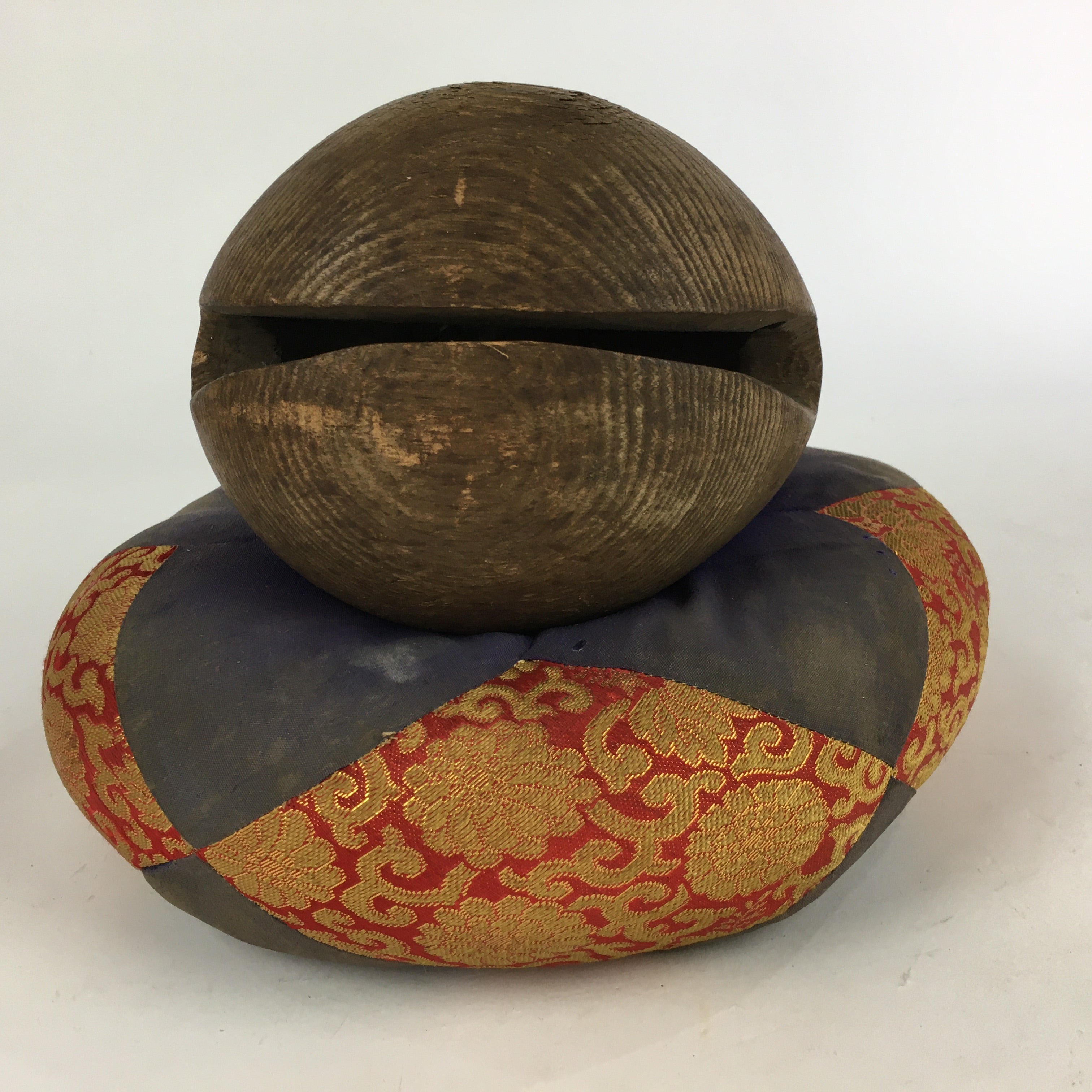 Japanese Wooden Drum Mokugyo Buddhist Altar Fitting Vtg Carving BU730