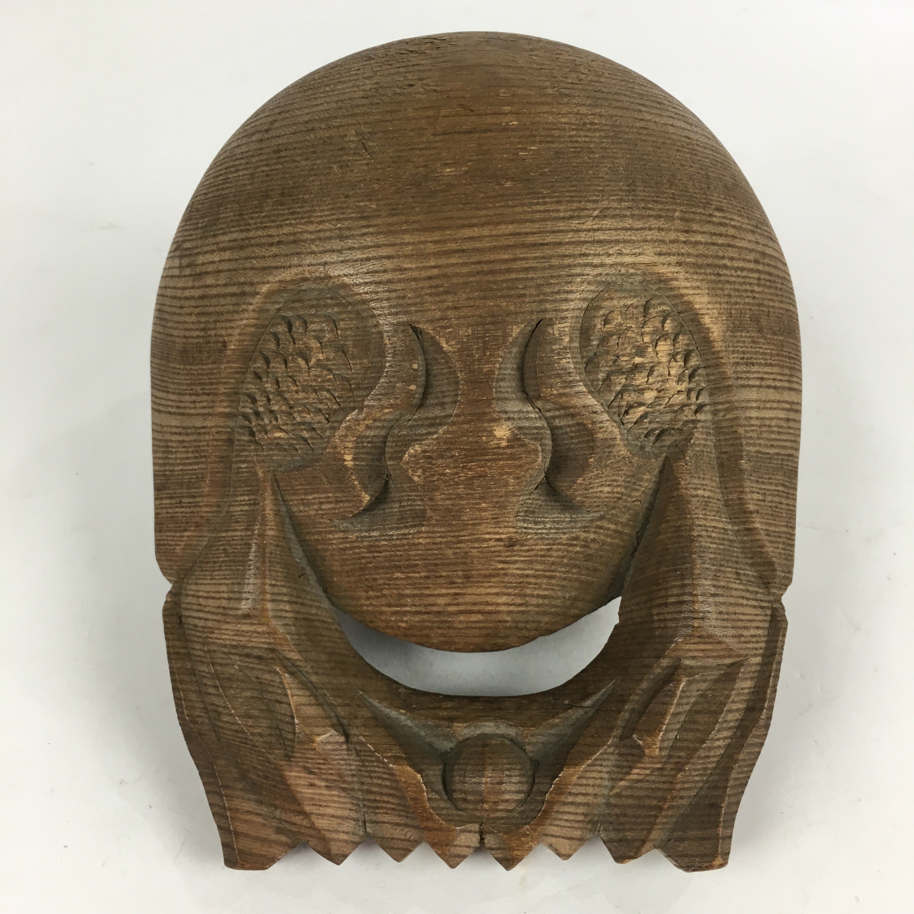 Japanese Wooden Drum Mokugyo Buddhist Altar Fitting Vtg Carving BU730